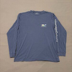 Vineyards Vines Shirt Medium Navy Blue Long Sleeves Golf Outdoor Pocket Logo